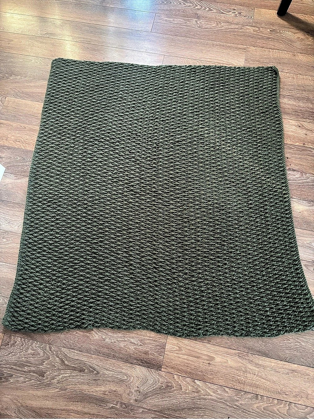 Olive green crochet throw 50”x50”